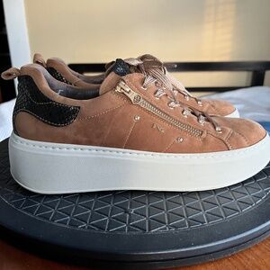 Nero Giardini Italy Mocha Brown Leather Platform Zip/Lace-up Sneakers
